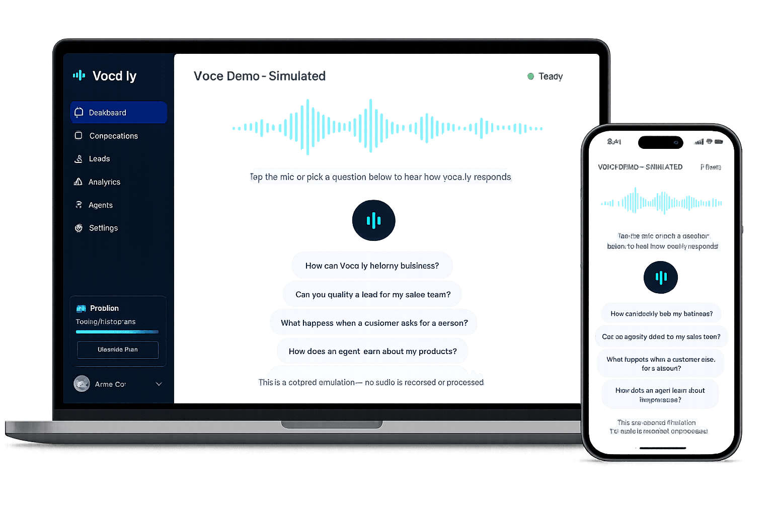 Voca.ly voice agent handling a live conversation on a pricing page